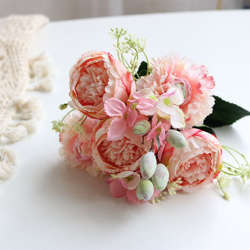 Peony Artificial Flower Pink Silk Bouquet